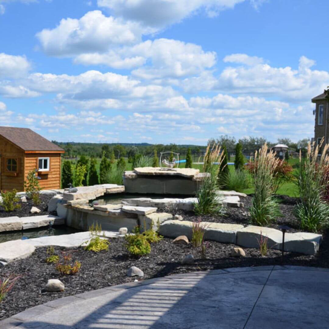 front yard garden landscape with armorstone