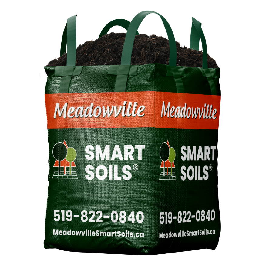 Meadowville Smart Soils bag with logo and contact info